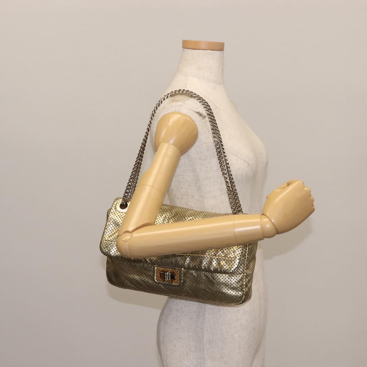 Chanel Drill Flap Bag Perforated Leather, GOLD, LEATHER, Handbag