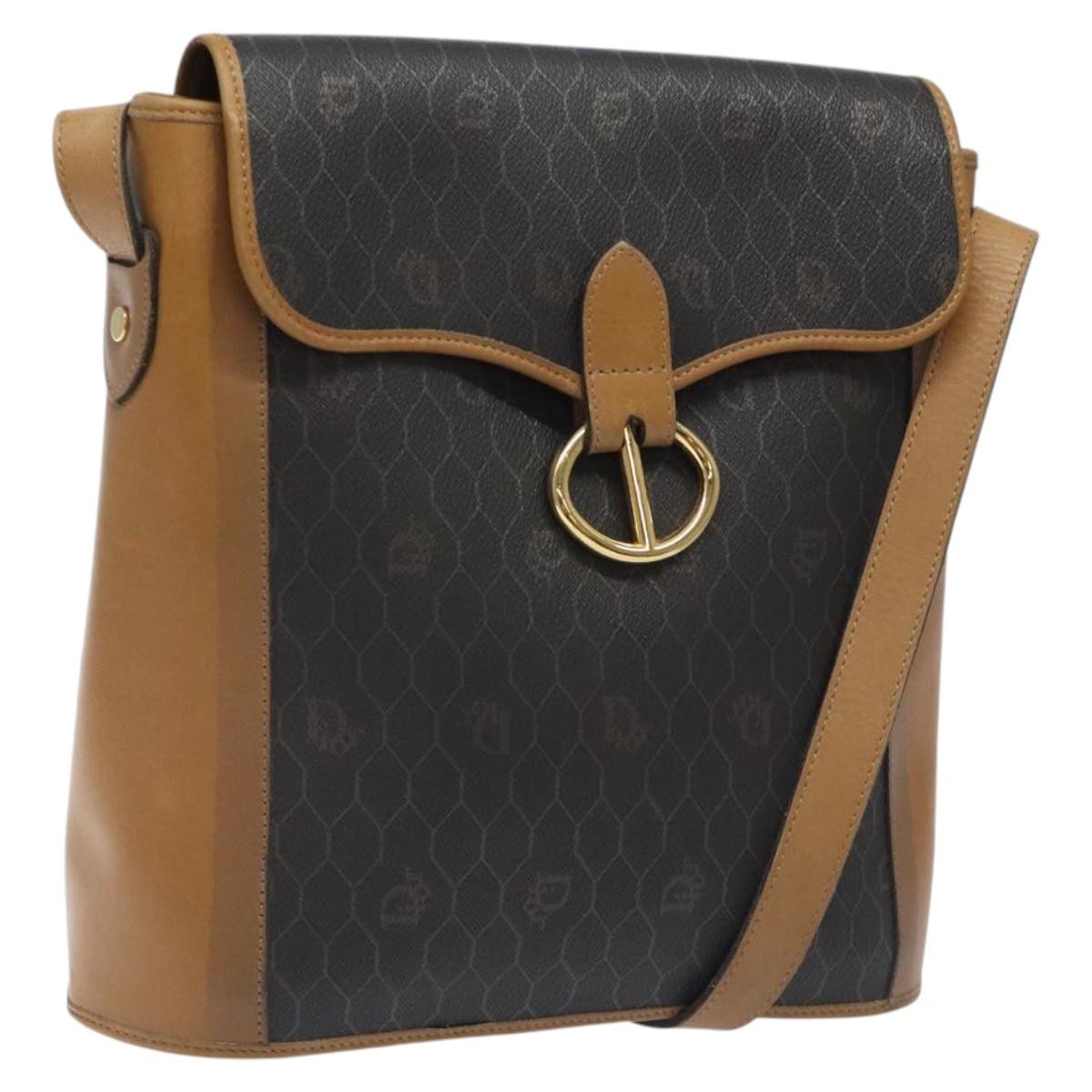 Christian Dior Vintage Honeycomb Flap Crossbody Bag Canvas and Leather, BLACK, CANVAS, Crossbody bag