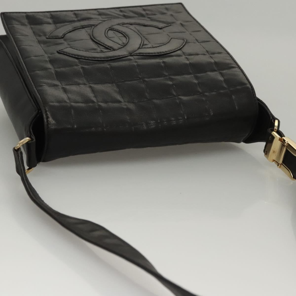 Chanel Chocolate Bar CC Shoulder Bag Quilted Leather, Black, Leather, Shoulder Bag