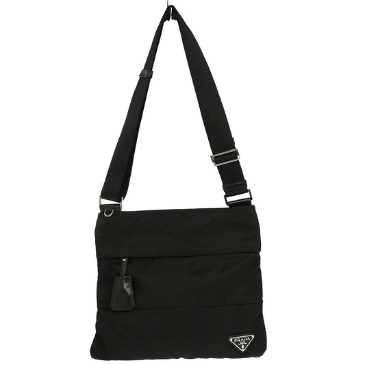 Prada Front Pocket Messenger Bag Tessuto, BLACK, NYLON, Crossbody bag