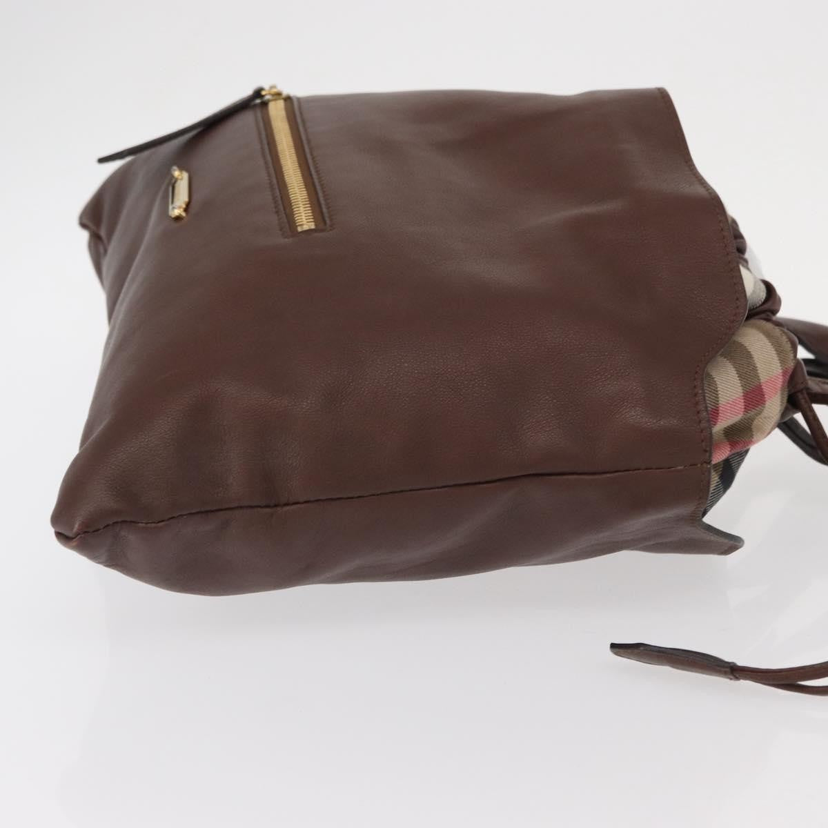 Burberry Big Crush Tote Leather and House Check Canvas, BROWN, LEATHER, Handbag
