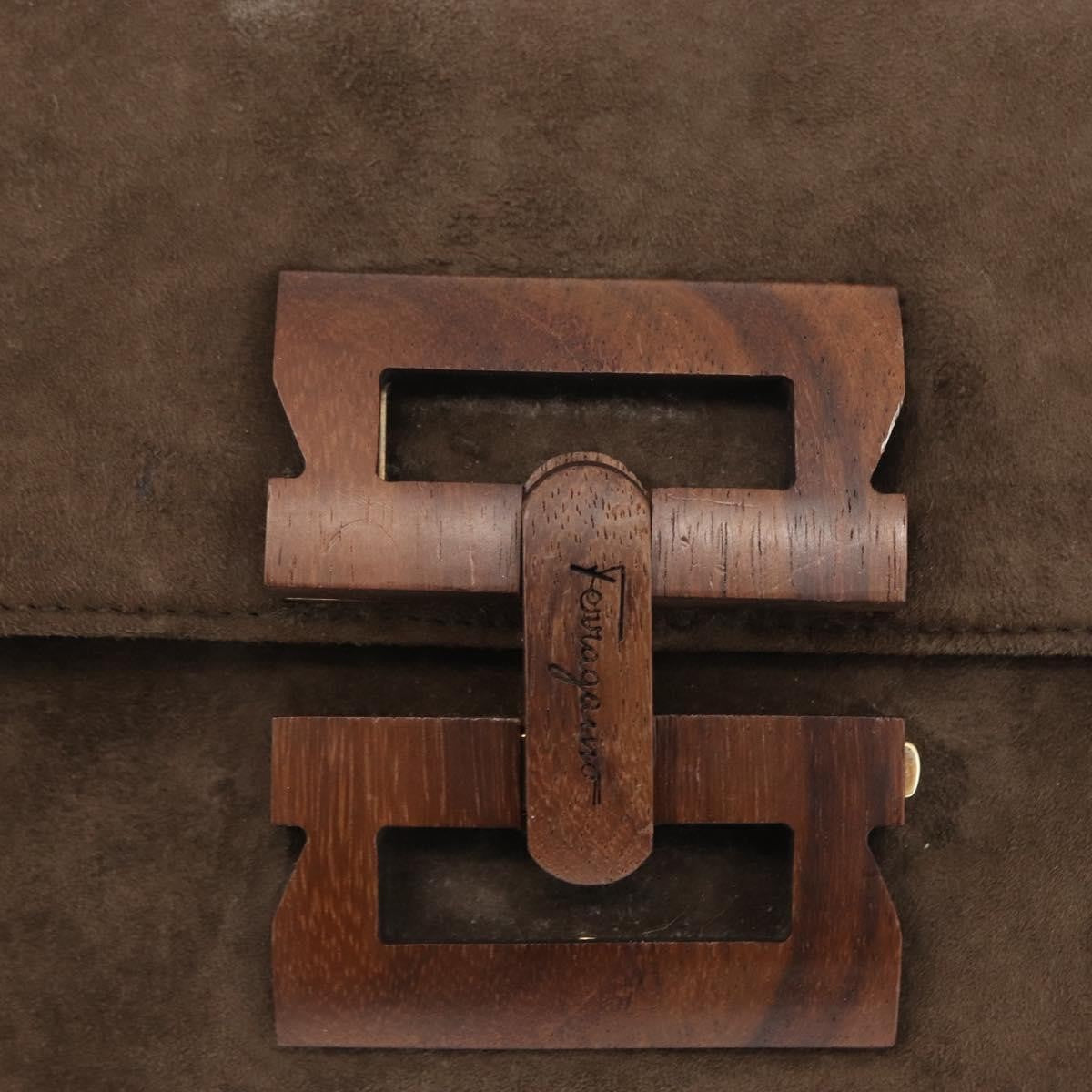 Salvatore Ferragamo Vintage Shoulder Bag Suede, BROWN, SUEDE, Shoulder bag