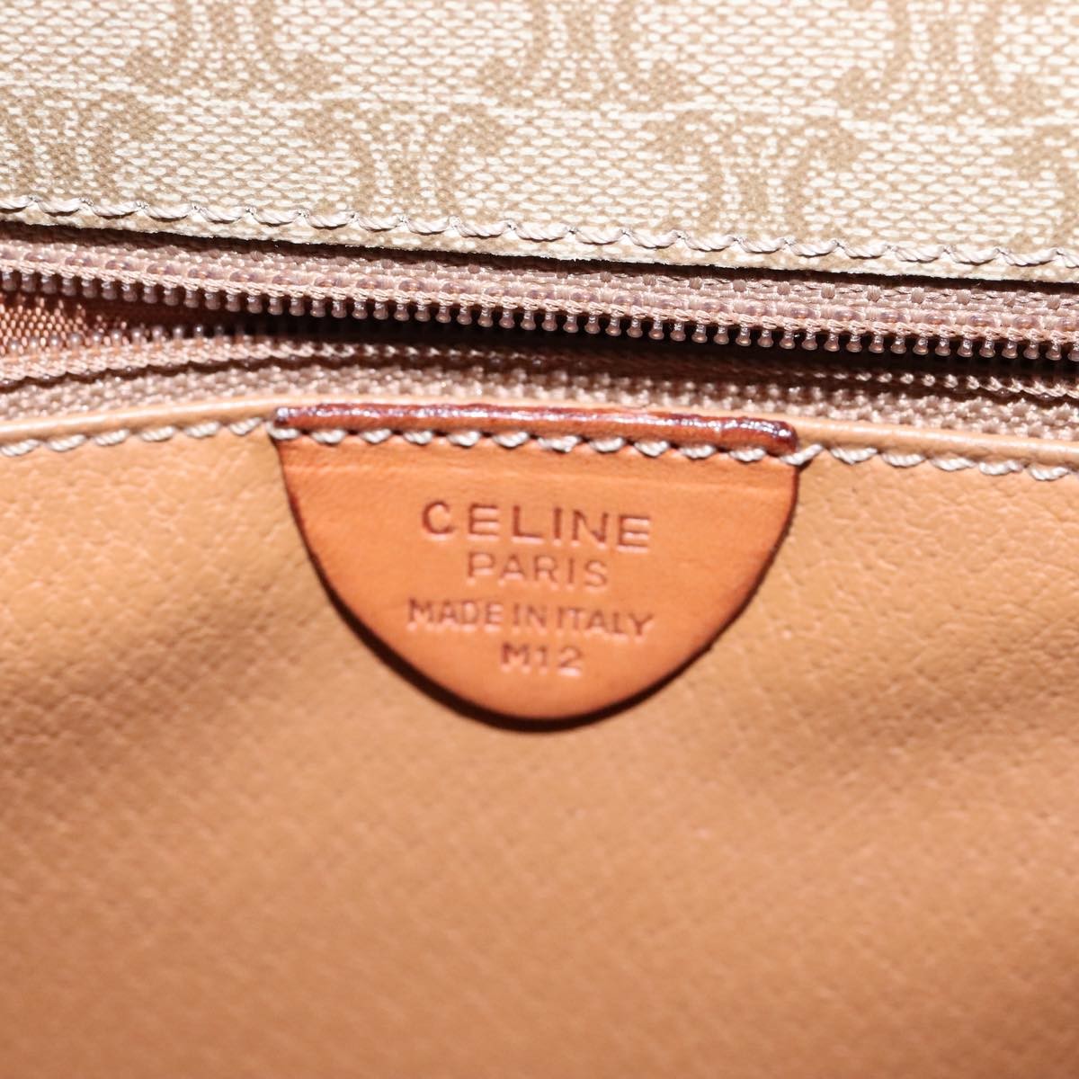 Celine Vintage Macadam Circle Logo Shoulder Bag Canvas and Leather, Beige, Canvas, Shoulder Bag