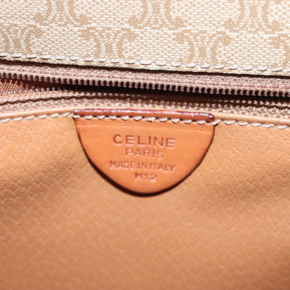 Celine Vintage Macadam Circle Logo Shoulder Bag Canvas and Leather, Beige, Canvas, Shoulder Bag