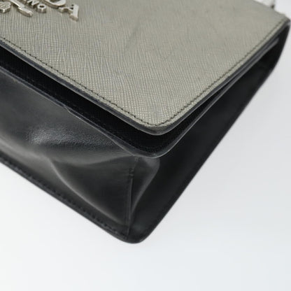 Prada Chain Flap Bag Saffiano Leather, SILVER, LEATHER, Shoulder bag