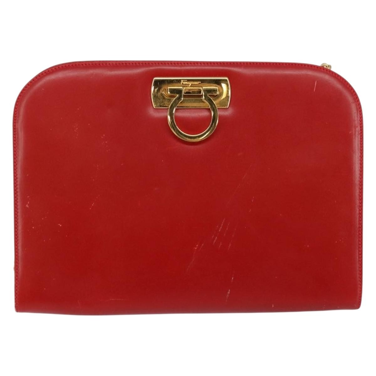 Salvatore Ferragamo Vintage Gancini Chain Shoulder Bag Leather, RED, LEATHER, Shoulder bag