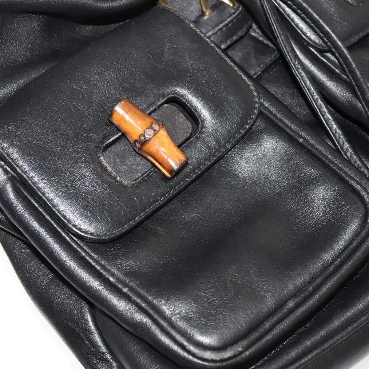 Gucci Vintage Bamboo Backpack Leather, Black, Leather, Backpack