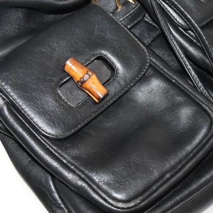 Gucci Vintage Bamboo Backpack Leather, Black, Leather, Backpack