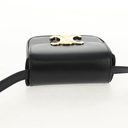 Celine Vintage Triomphe Shoulder Bag Leather, Black, Leather, Handbag