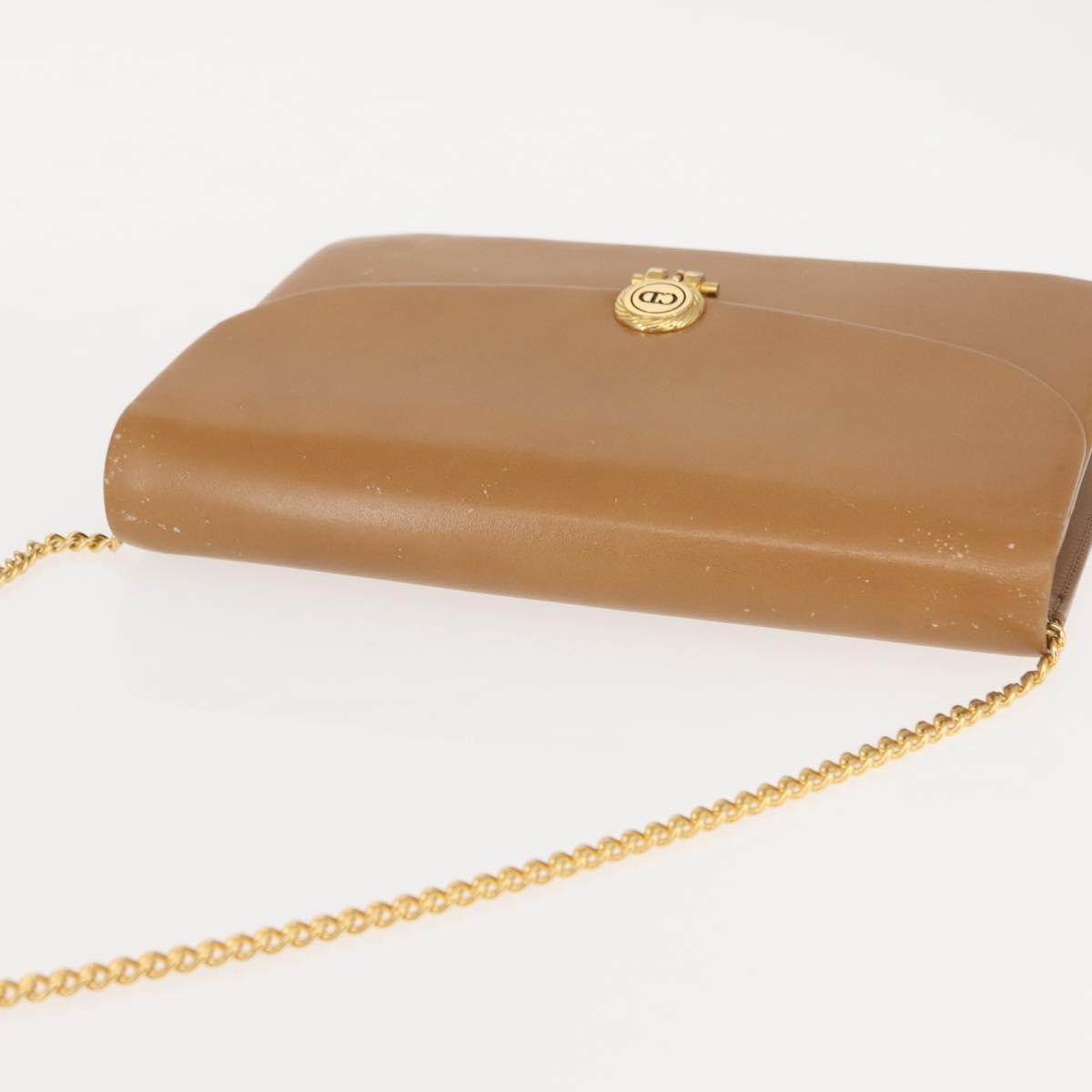 Christian Dior Vintage CD Chain Flap Shoulder Bag Leather, BEIGE, LEATHER, Shoulder bag