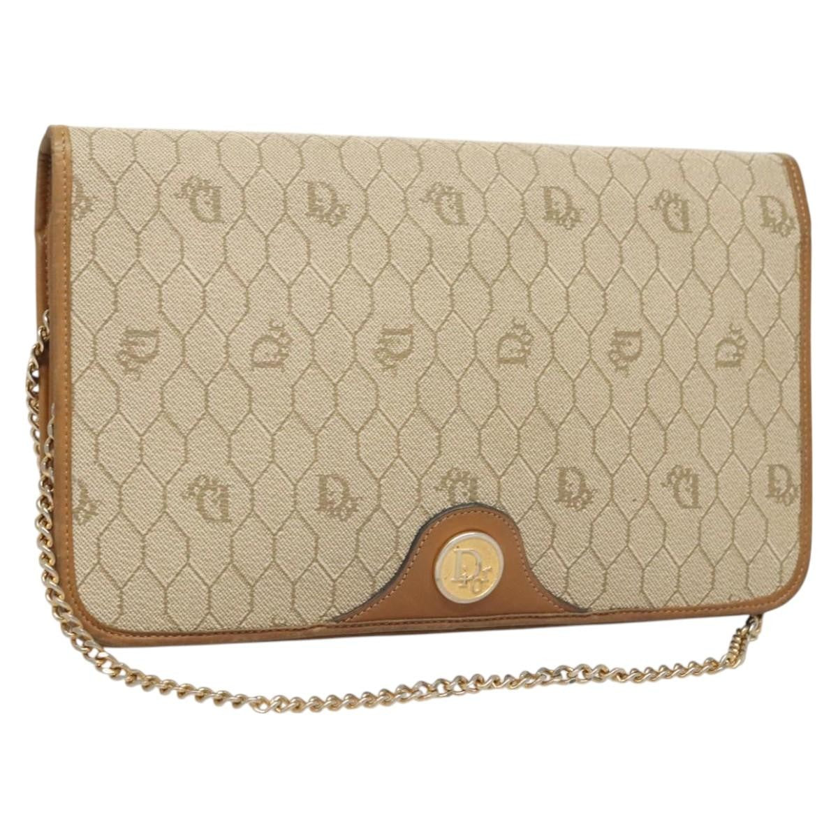 Christian Dior Vintage Honeycomb chain Canvas, BEIGE, CANVAS, Handbag