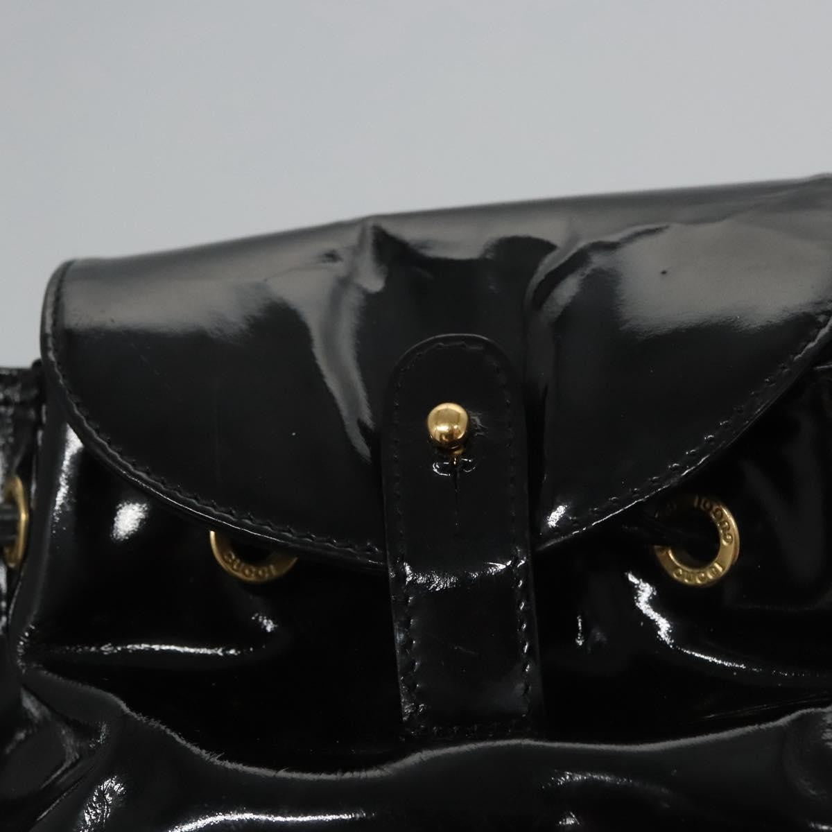 Gucci Vintage Bamboo Backpack Patent, Black, Patent Leather, Backpack