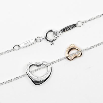 Tiffany & Co. Elsa Peretti Double Open Heart Pendant Necklace Sterling Silver and 18K Rose Gold, SILVER, SILVER, Necklace