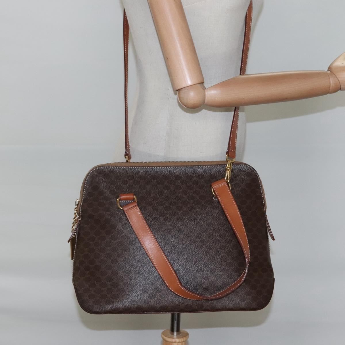 Celine Vintage Macadam Handbag Canvas and Leather, BROWN, CANVAS, Handbag