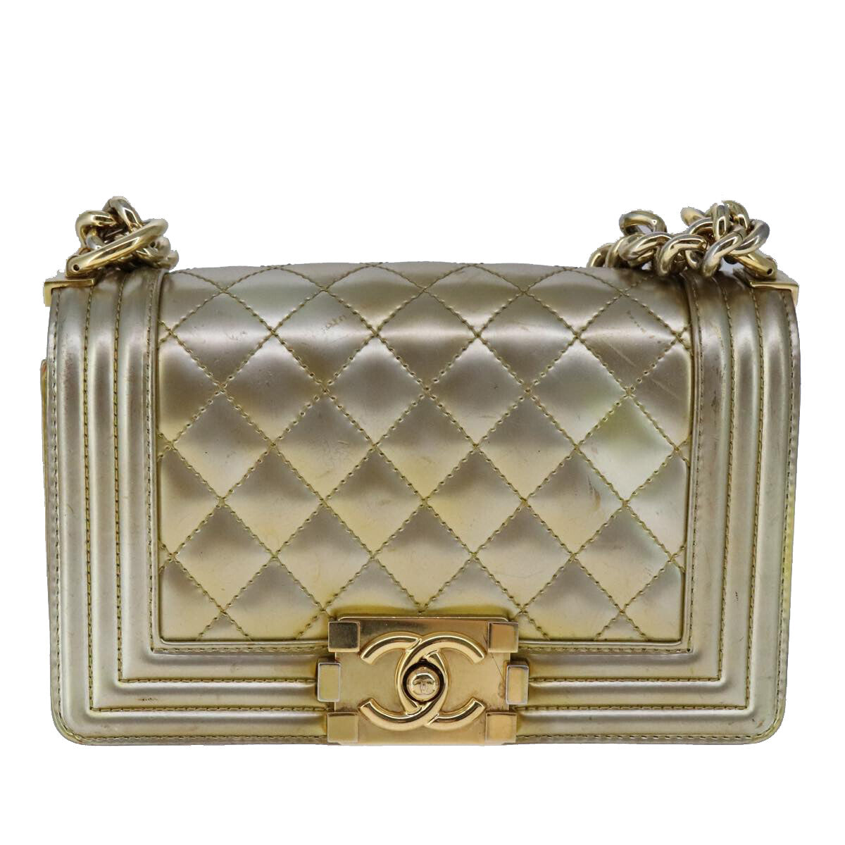 Chanel Boy Flap Bag Quilted Patent, GOLD, PATENT_LEATHER, Shoulder bag