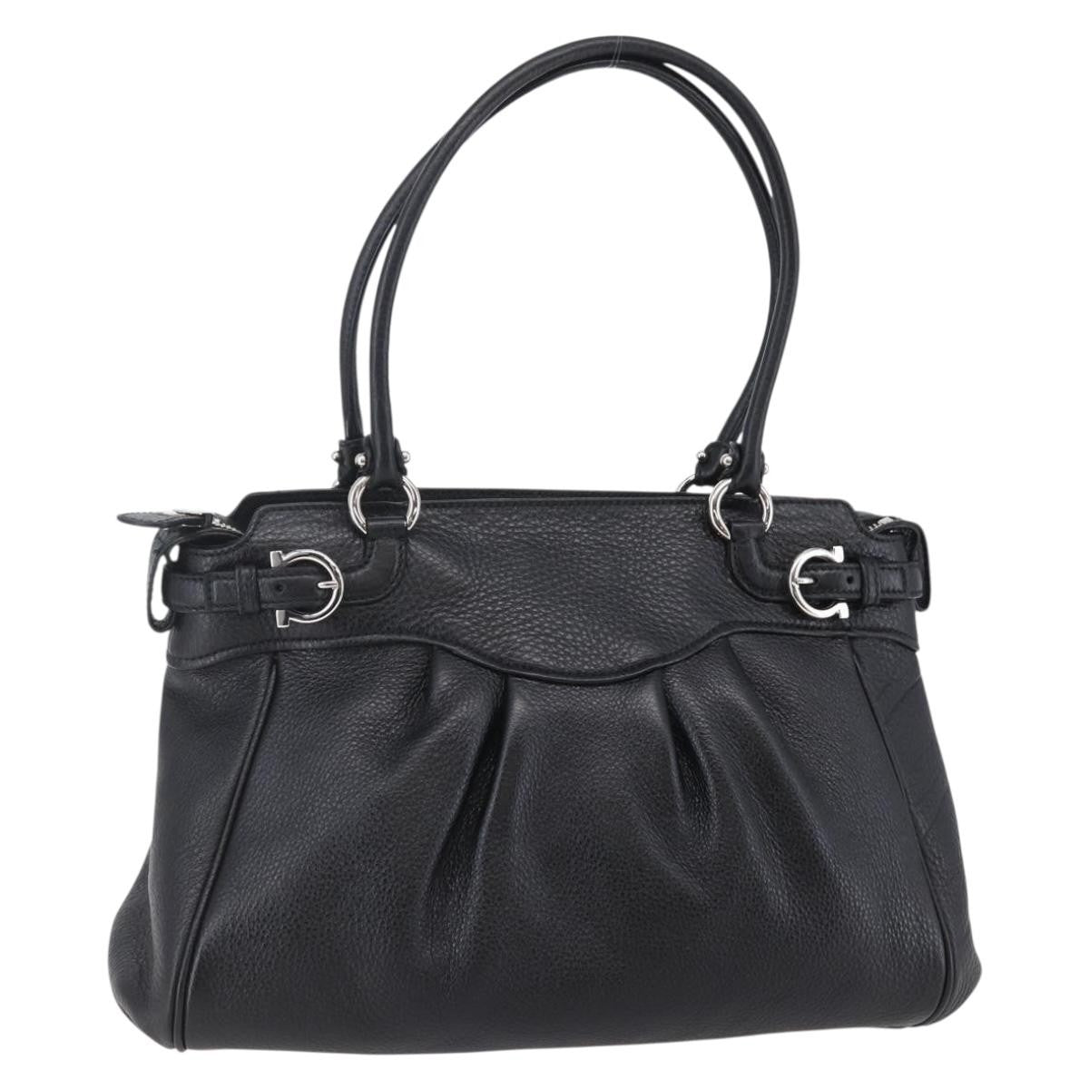 Salvatore Ferragamo Gancini Tote Leather, BLACK, LEATHER, Tote bag