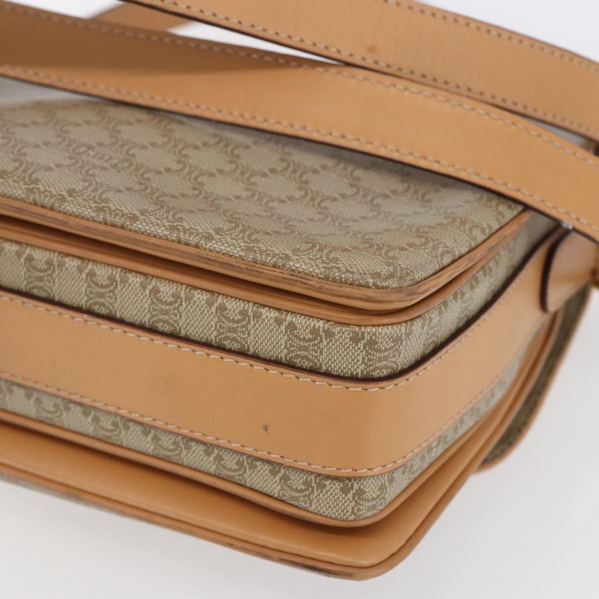 Celine Vintage Macadam Shoulder Bag Canvas and Leather, BEIGE, CANVAS, Shoulder bag
