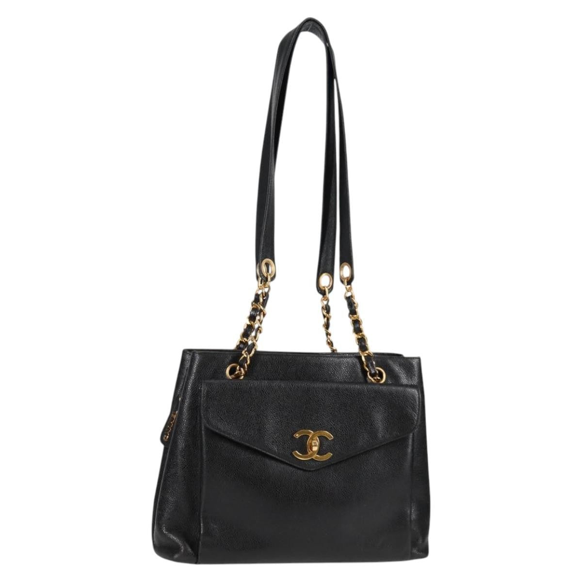 Chanel Vintage Front Pocket Camera Shoulder Bag Quilted Caviar, BLACK, LEATHER, Shoulder bag
