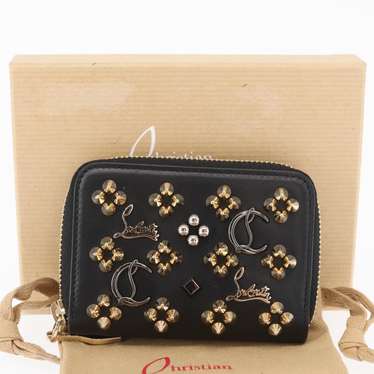 Christian Louboutin Panettone Coin Purse Embellished Leather, Black, Leather, Wallet