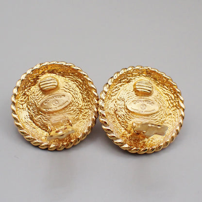 Chanel Vintage Round Chain Clip-On Earrings Metal with Faux Pearl, GOLD, GOLD_PLATED, Earrings