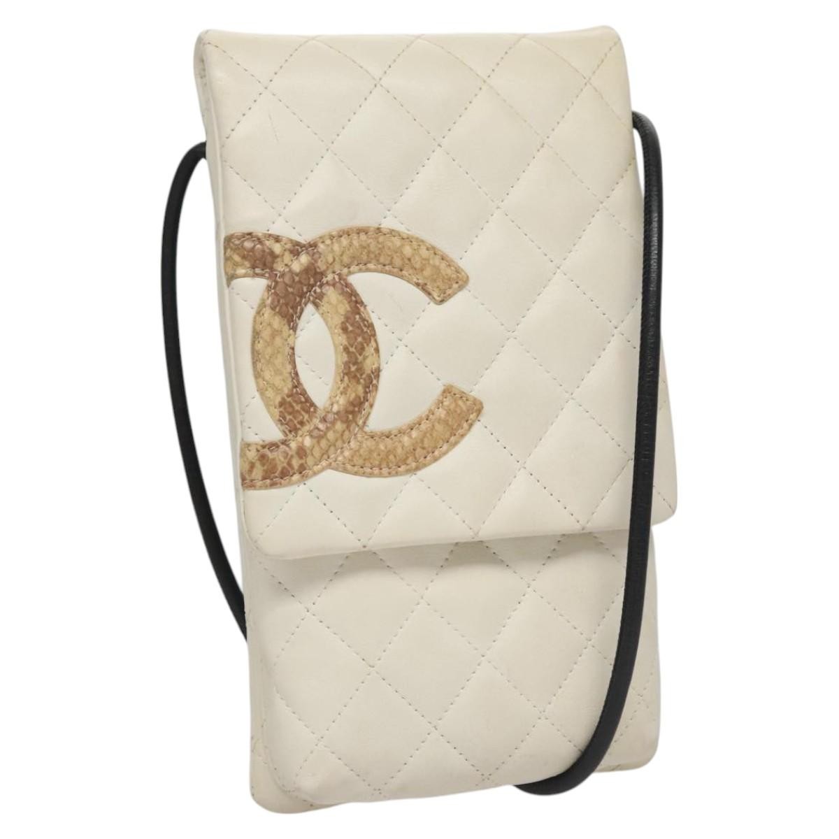 Chanel Cambon Crossbody Bag Quilted Leather, WHITE, LEATHER, Shoulder bag