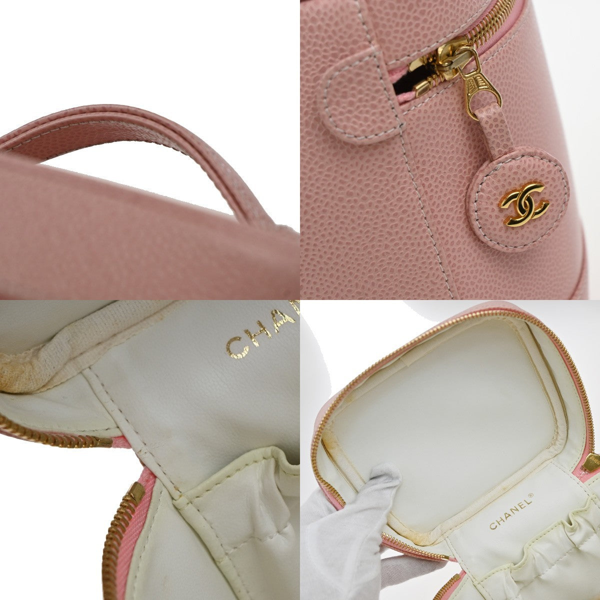 Chanel Vintage Timeless Cosmetic Case Caviar, PINK, LEATHER, Handbag