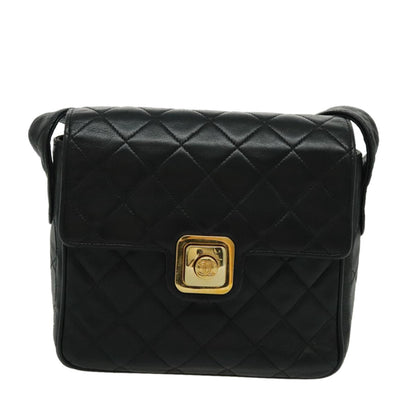Chanel Vintage CC Pushlock Flap Bag Quilted Lambskin, BLACK, LEATHER, Shoulder bag