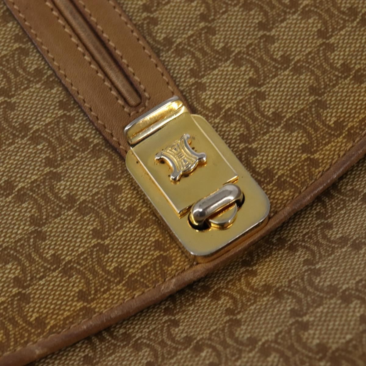 Celine Vintage Macadam Shoulder Bag Canvas and Leather, BEIGE, CANVAS, Shoulder bag