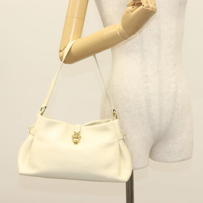 Salvatore Ferragamo Gancini Shoulder Bag Leather, WHITE, LEATHER, Shoulder bag
