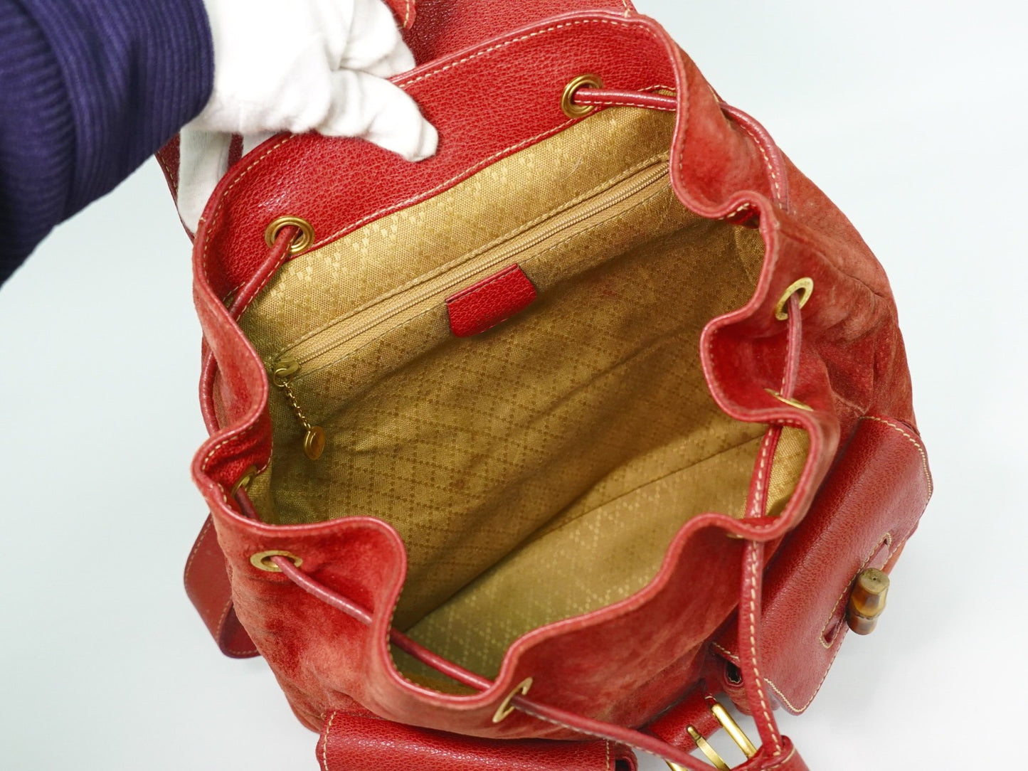 Gucci Vintage Bamboo Backpack Suede, PINK, SUEDE, Backpack