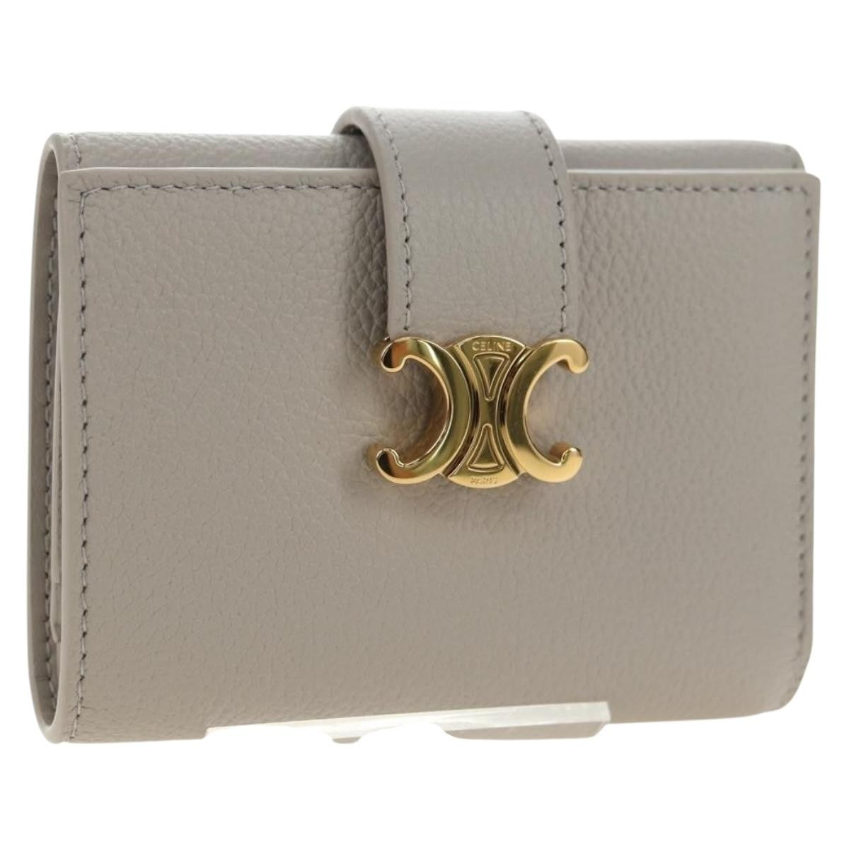 Celine Triomphe Trifold Wallet Leather, Beige, Leather, Wallet