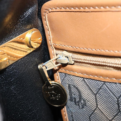 Christian Dior Vintage Honeycomb Flap Crossbody Bag Canvas and Leather, BLACK, CANVAS, Shoulder bag