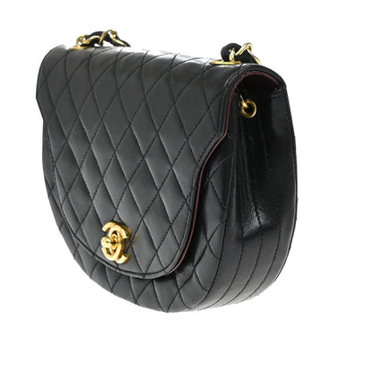 Chanel Vintage Half Moon Flap Bag Quilted lambskin, BLACK, LEATHER, Shoulder bag