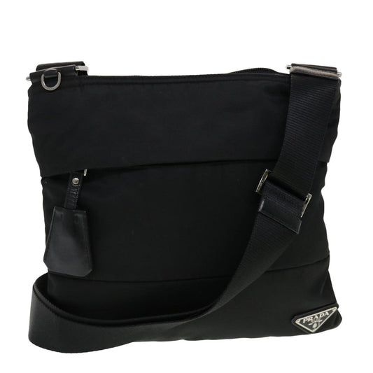 Prada Zip Messenger Bag Horizontal Quilt Tessuto, BLACK, NYLON, Shoulder bag