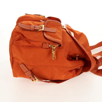 Prada Vela Double Front Pocket Backpack Tessuto with Saffiano Leather, ORANGE, NYLON, Backpack