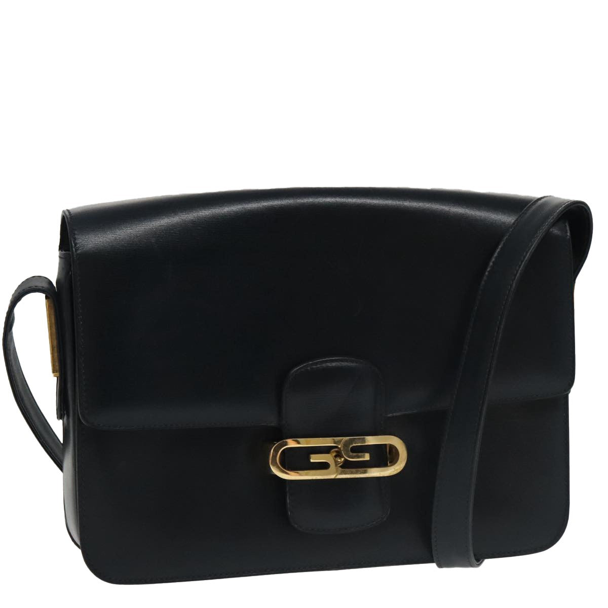 Gucci Vintage Shoulder Bag Leather, NAVY, LEATHER, Shoulder bag