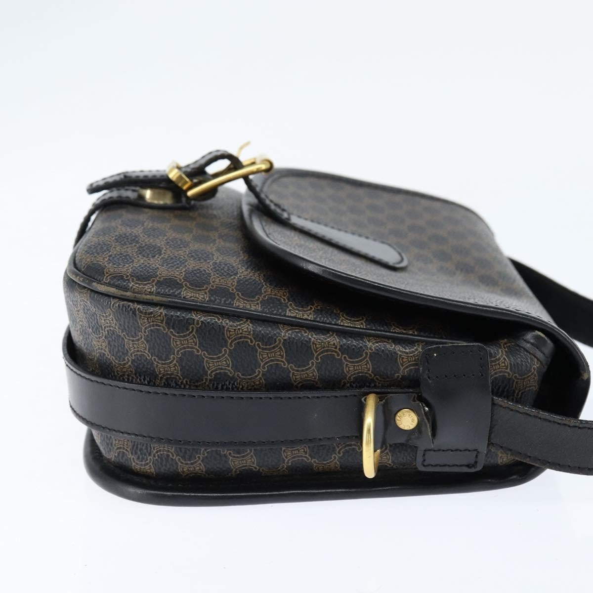 Celine Vintage Macadam Shoulder Bag Canvas and Leather, BLACK, CANVAS, Shoulder bag