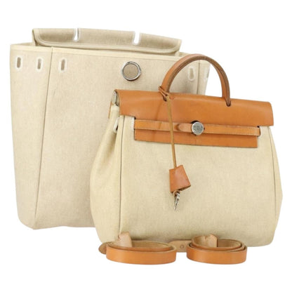 Hermes Herbag A Dos Backpack Toile, BEIGE, CANVAS, Backpack