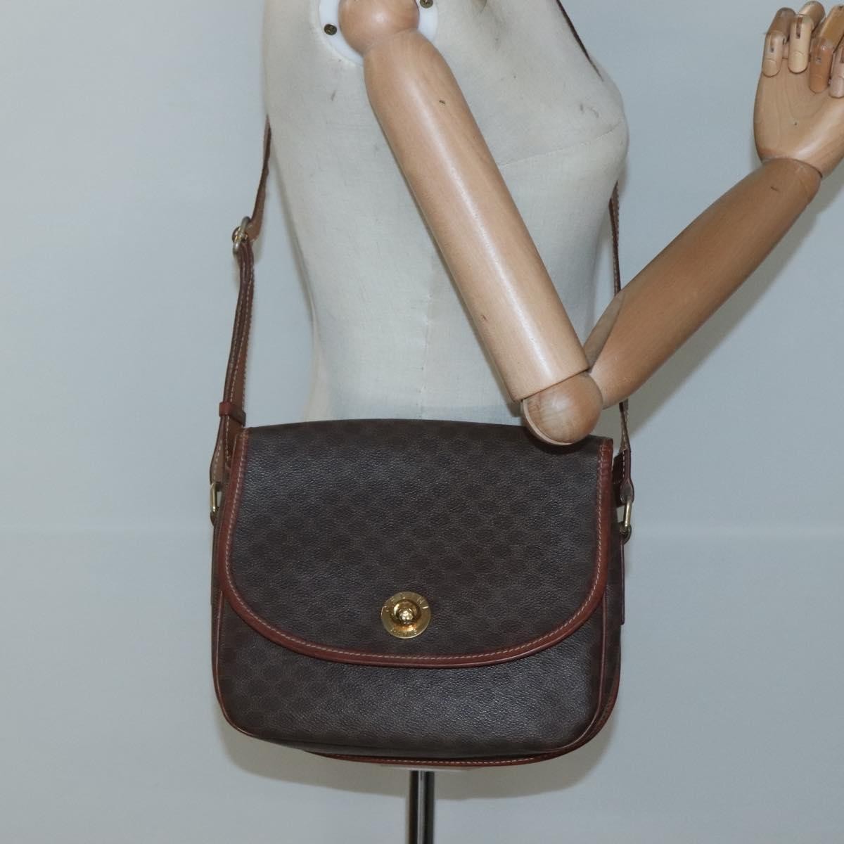 Celine Vintage Macadam Shoulder Bag Canvas and Leather, Brown, Canvas, Shoulder Bag