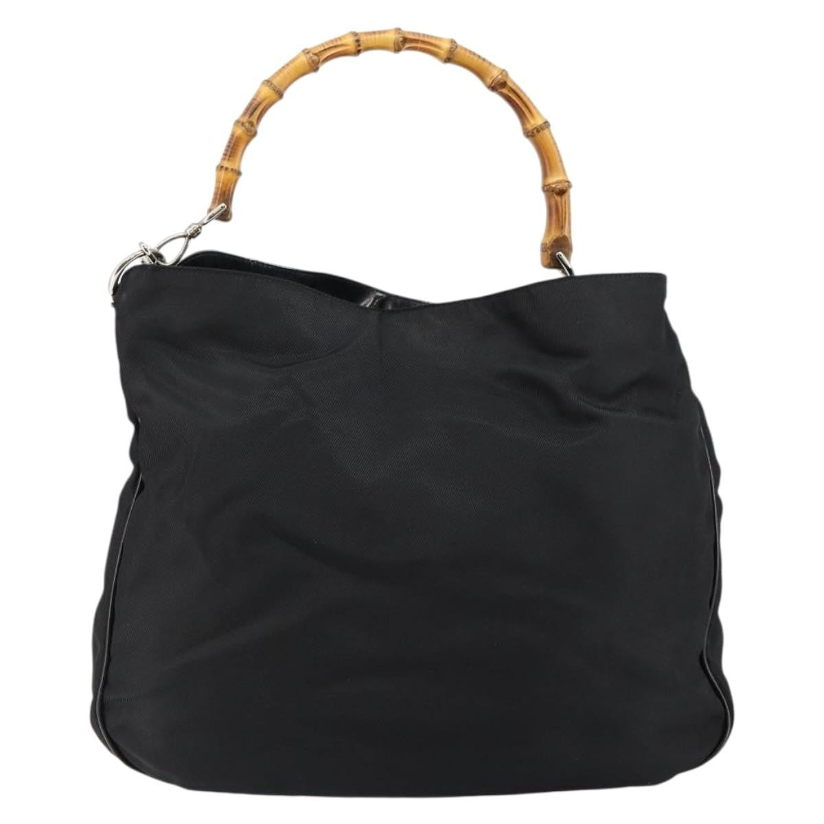 Gucci Vintage Bamboo Handle Open Hobo Nylon, Black, Nylon, Handbag