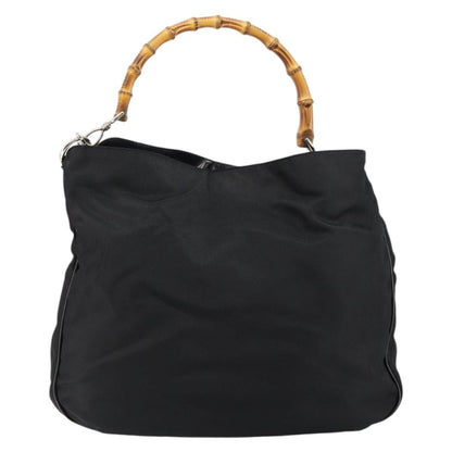 Gucci Vintage Bamboo Handle Open Hobo Nylon, Black, Nylon, Handbag