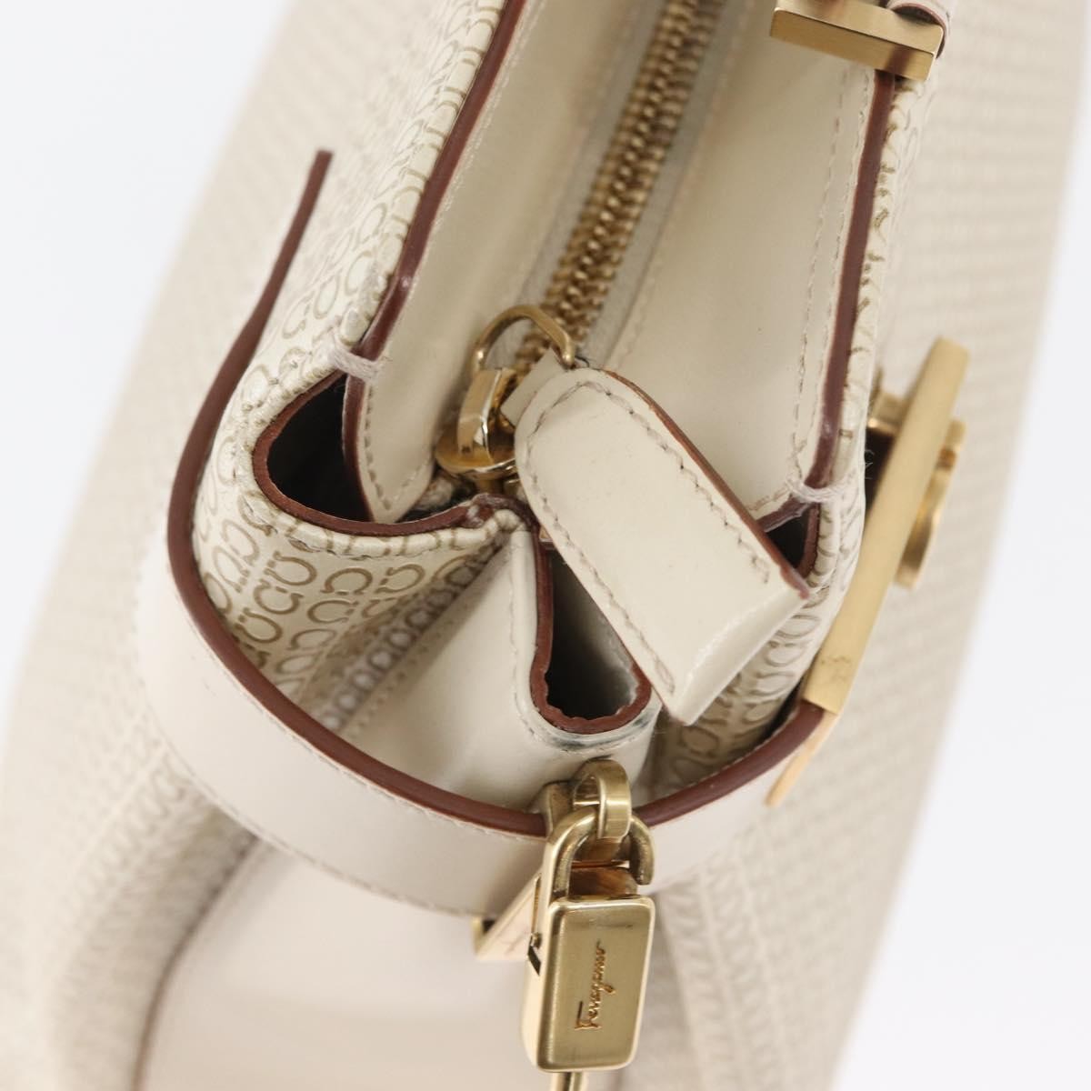 Salvatore Ferragamo Double Gancini Side Buckle Tote Leather, BEIGE, LEATHER, Handbag
