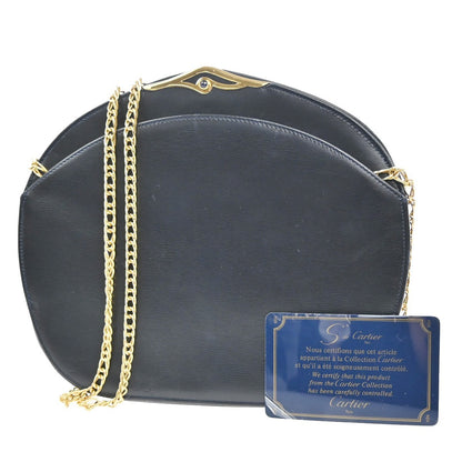 cartier Vintage Shoulder Bag Leather, Navy, Leather, Shoulder Bag