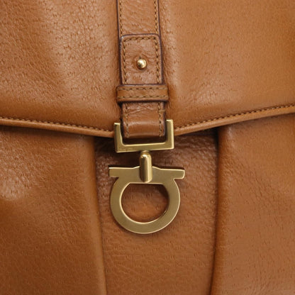 Salvatore Ferragamo Gancini Shoulder Bag Leather, BROWN, LEATHER, Shoulder bag