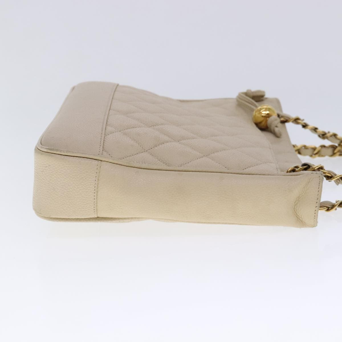 Chanel Vintage Slit Pocket Shoulder Bag Quilted Caviar, Beige, Leather, Shoulder Bag