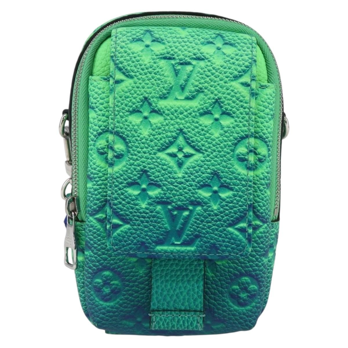 Louis Vuitton Double Phone Pouch NM Monogram Shadow Leather, Green, Leather, Clutch