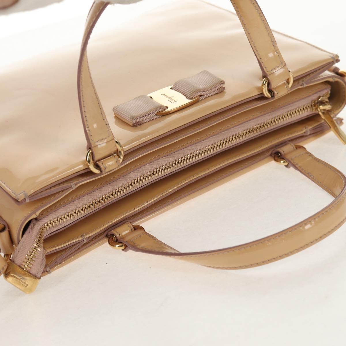 Salvatore Ferragamo Convertible Vara Bow Tote Patent Leather, BEIGE, PATENT_LEATHER, Tote bag