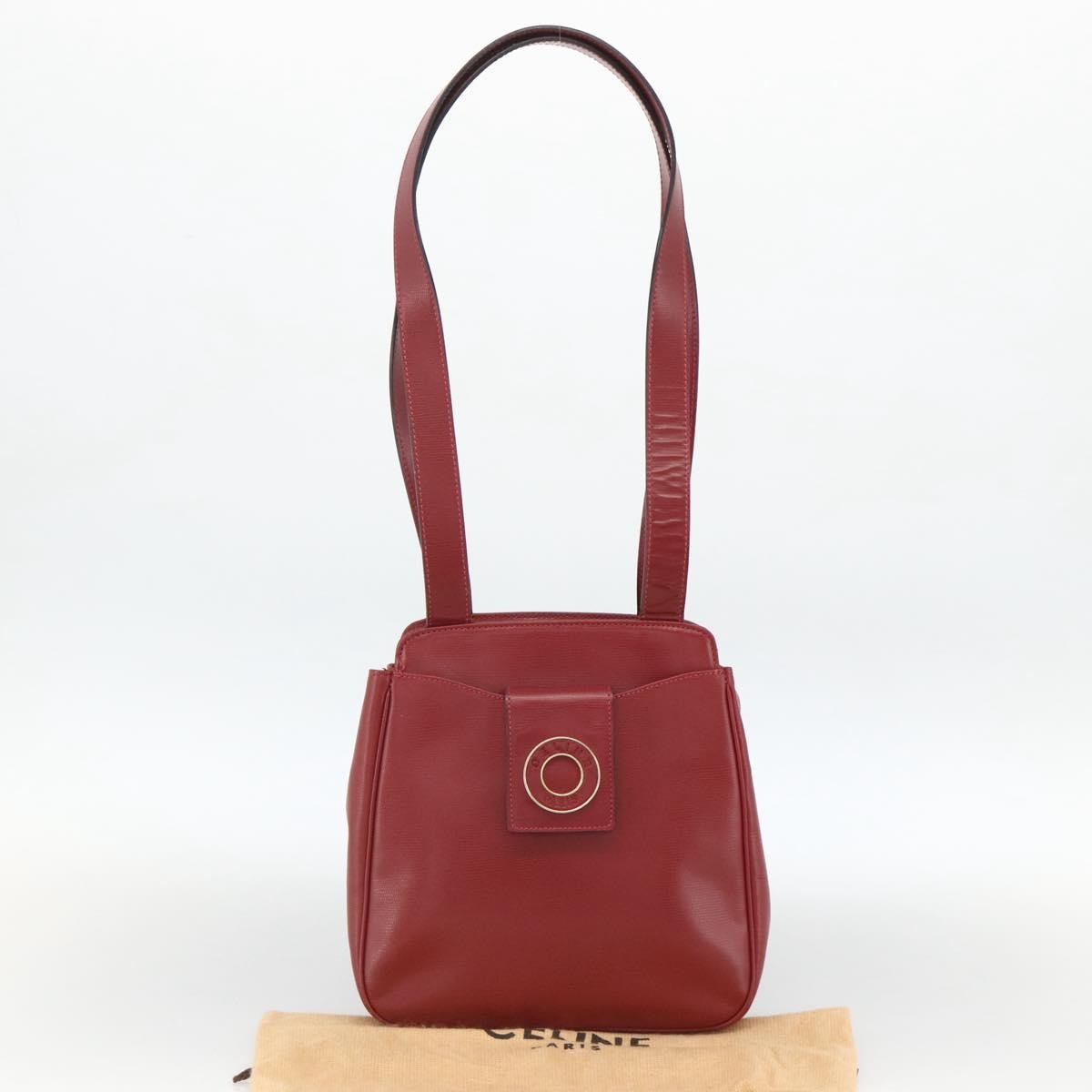 Celine Circle logo Leather, Burgundy, Leather, Tote Bag