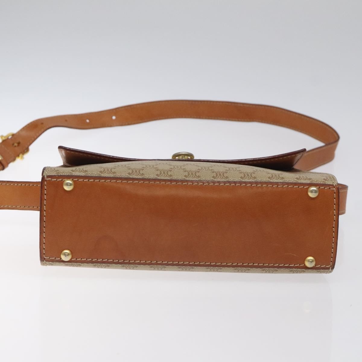 Celine Vintage Macadam Shoulder Bag Canvas and Leather, Beige, Canvas, Shoulder Bag