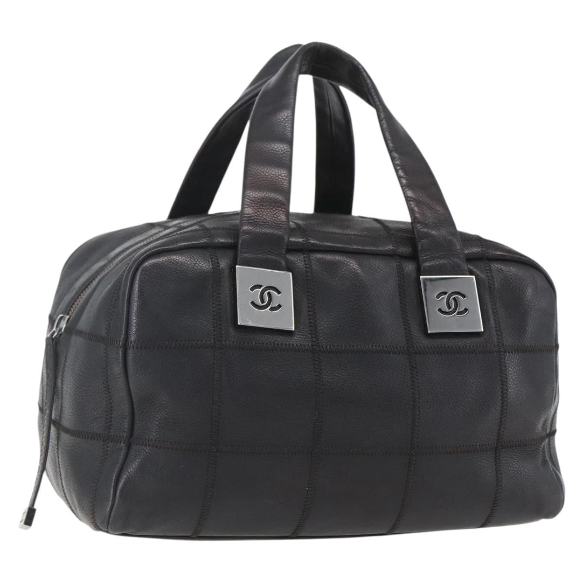 Chanel Chocolate Bar CC Bowler Bag Caviar skin, BLACK, LEATHER, Handbag